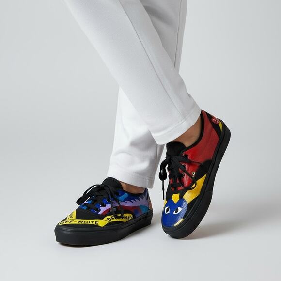 VANS Custom Painted Low Top Sneakers Unisex M6/W7.5 Off White Comme Des Garcons - Picture 1 of 9